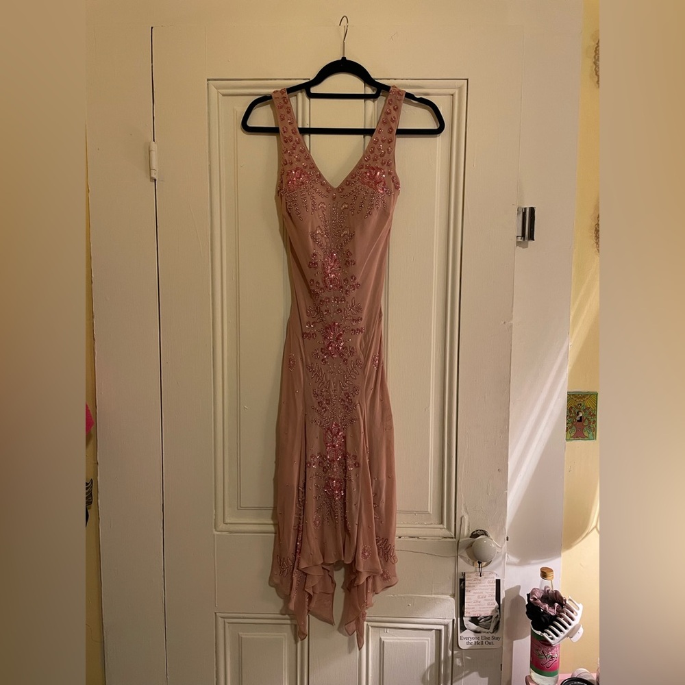 Sue Wong Nocturne Rare Hibiscus Print Beaded Gown Dress